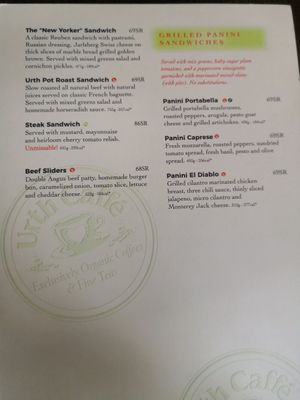 Panini menu at Urth Caffe in Riyadh