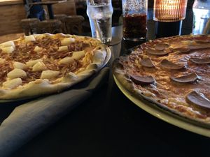 Chorizo and Hawaïen pizzas  at The Tube Bar in Luxembourg City