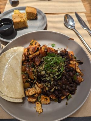 Pinnacle scrambled eggs (vegan) at Greens Restaurant in San Francisco