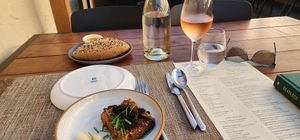 Seeded bread and Morel mushroom sticky rice at Greens Restaurant in San Francisco