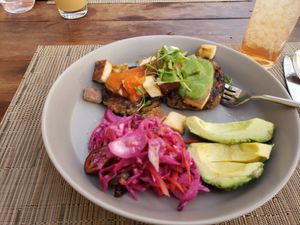 Vegan version Potato Griddle Cakes at Greens Restaurant in San Francisco