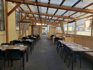 Outdoor patio with heaters and dog friendly at Greens Restaurant in San Francisco