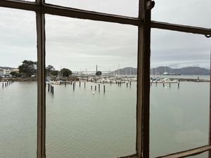 Window seat view (hi, Golden Gate Bridge!) at Greens Restaurant in San Francisco