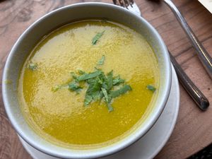Tomatillo and jalapeño soup of the day at Greens Restaurant in San Francisco