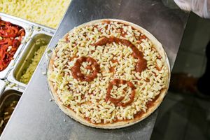 Happy pizza :) at The Pizza Maker in Petersham