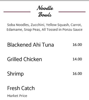 Noodle Bowl can be ordered with no meat 10-1-20 at The Surf in Fernandina Beach