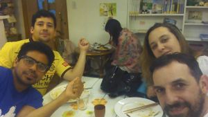 With my husband and two other friends at Loving Hut, Tokyo at Loving Hut in Tokyo