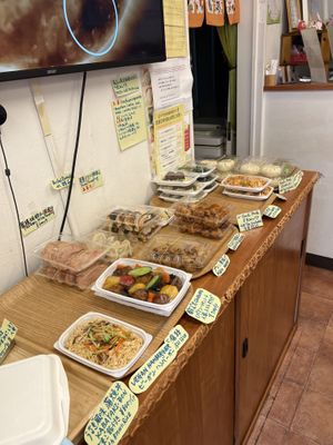 Bentos lined up   at Loving Hut in Tokyo