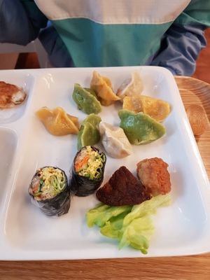 dumpling set at Loving Hut in Tokyo