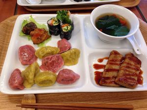 dumplings set at Loving Hut in Tokyo