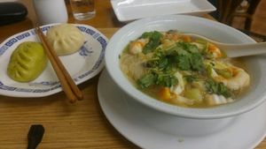 soup with vegan shrimp at Loving Hut in Tokyo