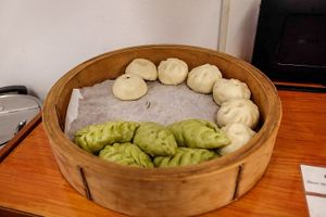 Steamed buns at Loving Hut in Tokyo