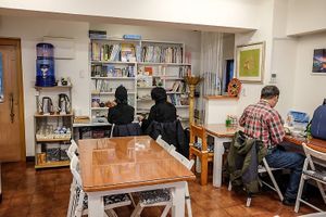 Seating at Loving Hut in Tokyo