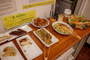 Buffet food at Loving Hut in Tokyo