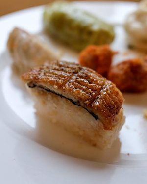 Eel sushi at Loving Hut in Tokyo