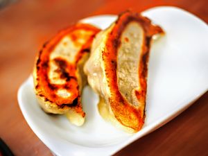 Junbo gyoza at Loving Hut in Tokyo