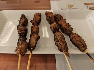 Very tasty mock meat. Reminded me of kaomianjin 烤面筋 but had a more meat-like texture. at Loving Hut in Tokyo