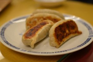 Jumbo vegetable gyoza at Loving Hut in Tokyo