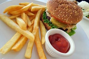 Burger & fries at Loving Hut - Chinatown in San Francisco