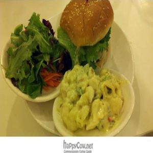 Hero burger and potato salad at Loving Hut - Chinatown in San Francisco