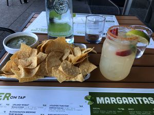Spicy margarita + chips and salsa! at Social Cantina in Bloomington