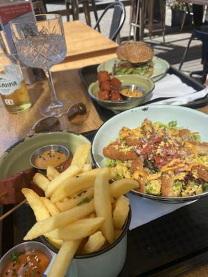 Buggy salad and Future burger with gin tonic and Savannah  at Lekker Vegan Cafe - Kloof St in Cape Town
