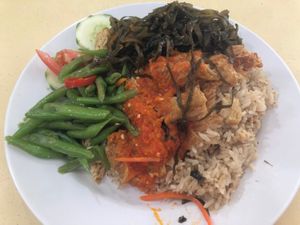 Chicken rice with 2 added veggie dishes  at Tanaka Vegetarian 巧田中素食 - Bukit Gombak in West Singapore