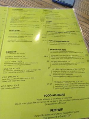 Menu at Granny Dowbekins Tearooms in Penrith