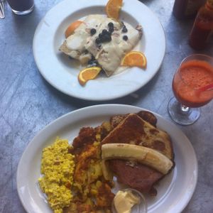 French toast with tofu scramble and sweet crepe at Herbivore - Mission District in San Francisco