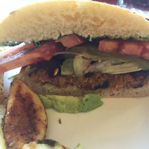 veggie burger with avocado. house made lentil patty  at Herbivore - Mission District in San Francisco