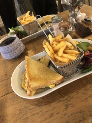Vegan cheese & chickpea tuna and vegan cheese & mushroom toasties at Ultimate Vegan Cafe in Lichfield