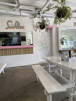 Outdoor seating at Surf Box in Playa Flamingo