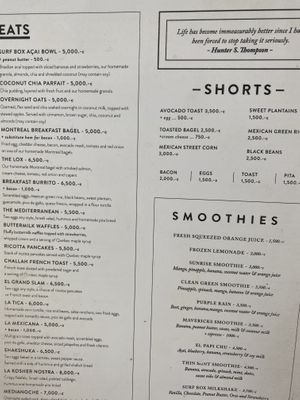 Menu at Surf Box in Playa Flamingo