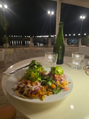 Tacos de flores! Cauliflower tacos- so good!!! at Surf Box in Playa Flamingo