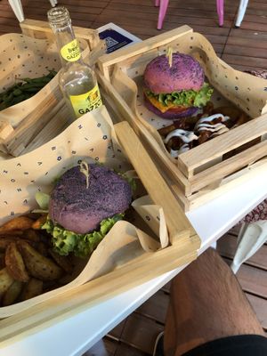 Black carrot, beetroot and strawberry Buns at Flower Burger in Rimini