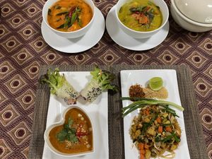 Curries, spring rolls, pad thai at We Love Green in Chiang Mai