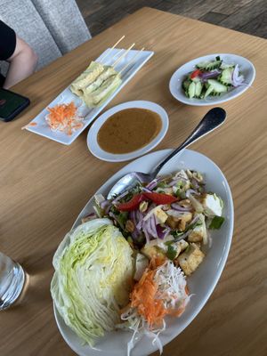 Peanut tofu skewers and Nam sod  at Coco Thai Cuisine in Orlando