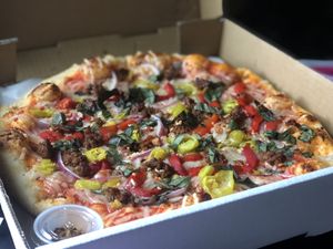 Vegan sausage pizza at Americana Pizza in Boise