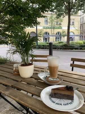 coffee and cake  at Plantmilkyway in Budapest