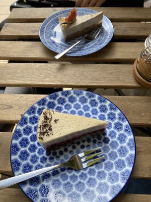 One is with cinnamon and figs, the other one with poppy seeds and cherries  at Plantmilkyway in Budapest