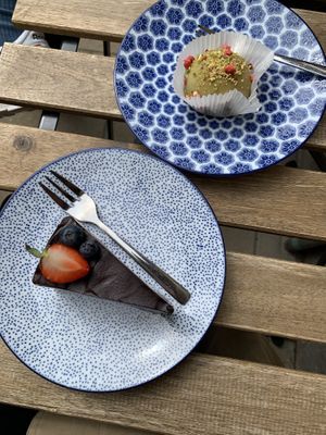 Tiramisu Brownie and something with pistachio   at Plantmilkyway in Budapest