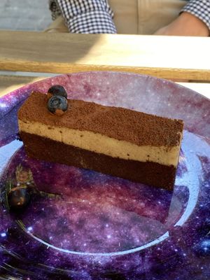 Tiramisu brownie at Plantmilkyway in Budapest