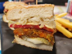 Veg Burger at Leopold Cafe in Mumbai