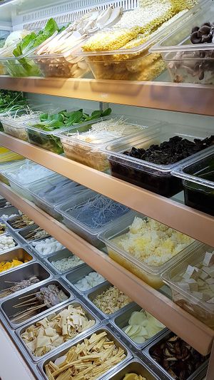 Buffet for selecting ingredients at Sonogong Maratang 손오공 마라탕 - Hongdae in Seoul