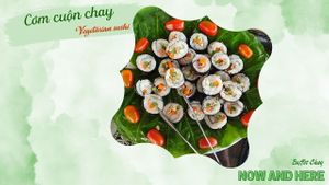 Korean rice rolls are rolls made with seasoned rice and various fillings wrapped in seaweed sheets, commonly served with dipping sauces. at Dieu Thao in Da Lat