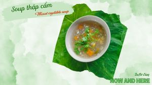 Dalat corn and root vegetable soup features fresh corn and an assortment of root vegetables in a flavorful broth, embodying the essence of Vietnamese comfort food. at Dieu Thao in Da Lat