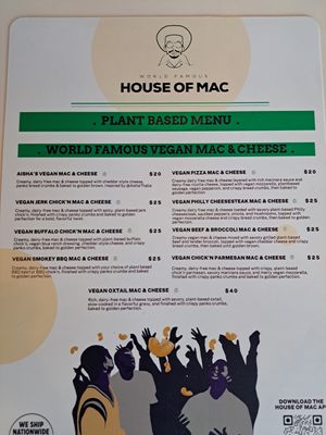 They got a while plant based menu.  Love it at World Famous House of Mac in Miami