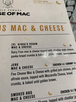 Vegan Mac and cheese on menu at World Famous House of Mac in Miami