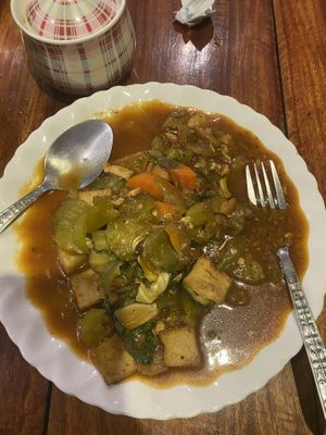 Sweet and sour veggies with tofu   at Kapphet Vegan in Vang Vieng