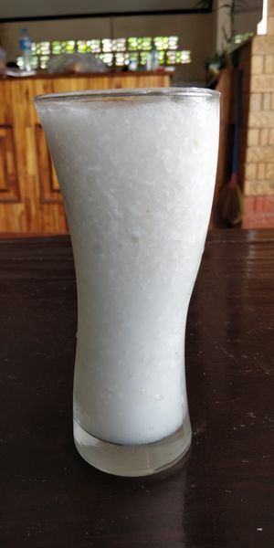 Coconut smoothie (made with coconut water & flesh) at Kapphet Vegan in Vang Vieng